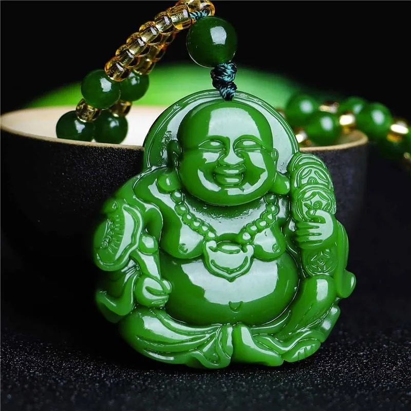 Chinese Green Jade Maitreya Bu - Necklaces recension och pris