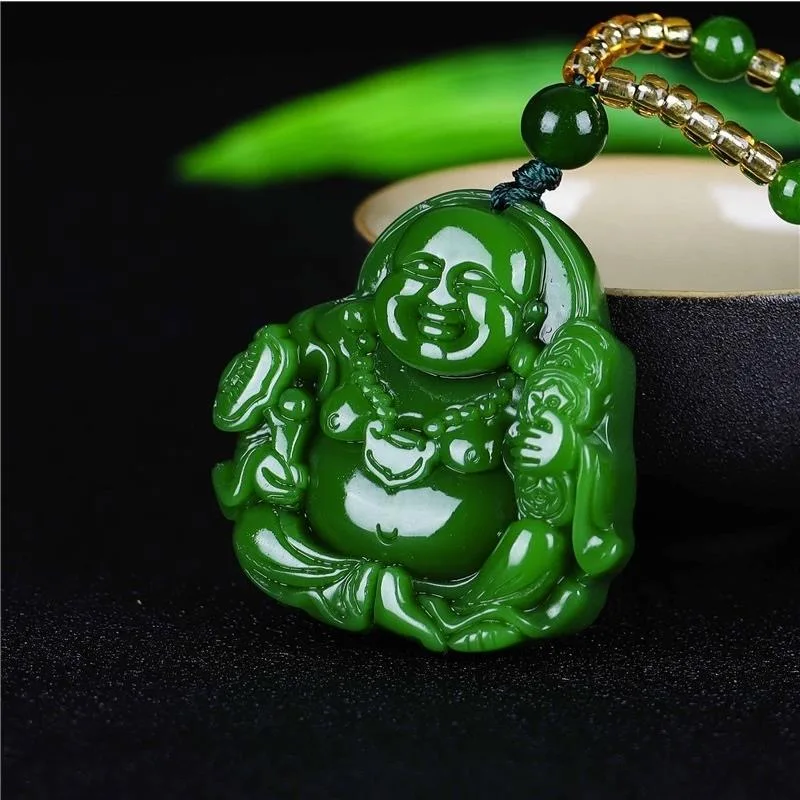 Chinese Green Jade Maitreya Bu - Necklaces recension och pris