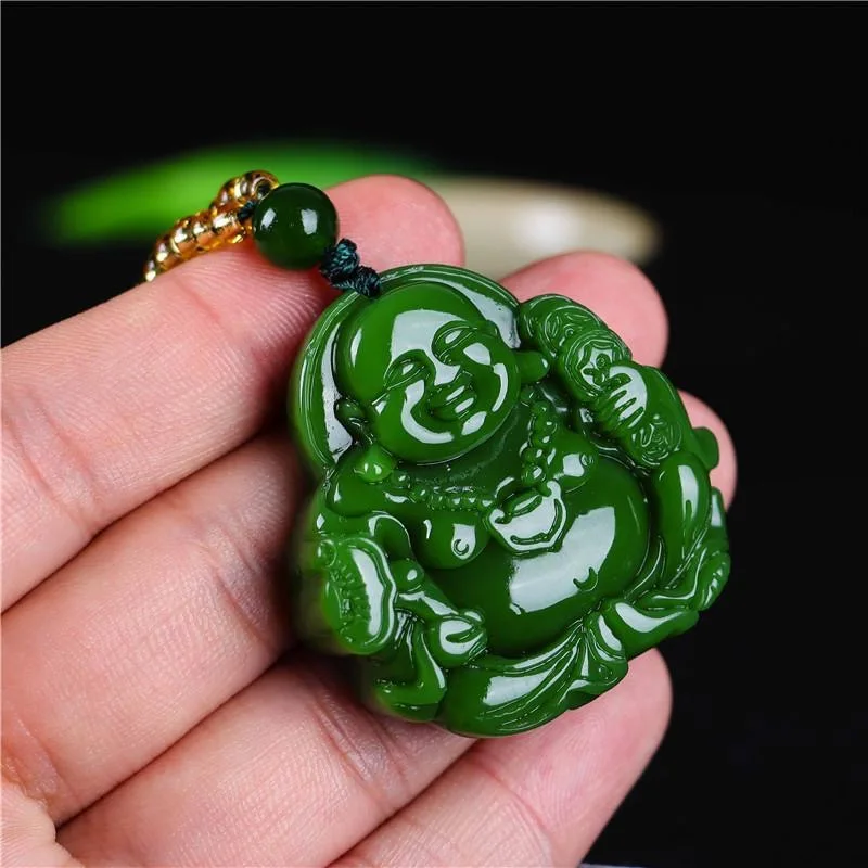 Chinese Green Jade Maitreya Bu - Necklaces recension och pris