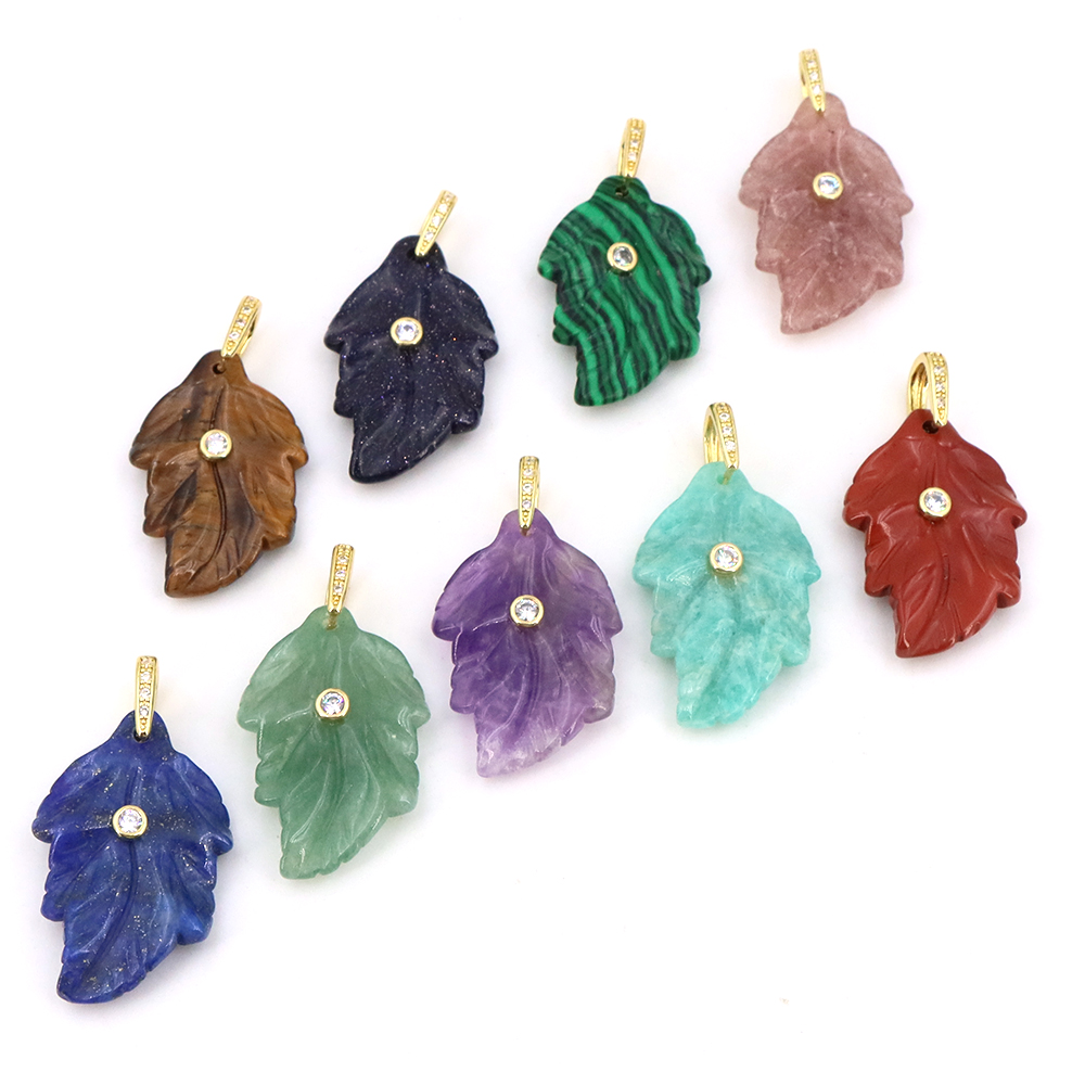Trendy Leaf Natural Gemstone C - Crystal Pendant Necklace Natural Stone recension och pris