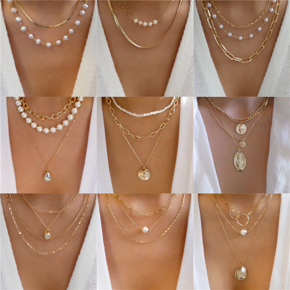 Trendy Gold-plate Geometric Be - Pearl Choker Necklace Vintage recension och pris