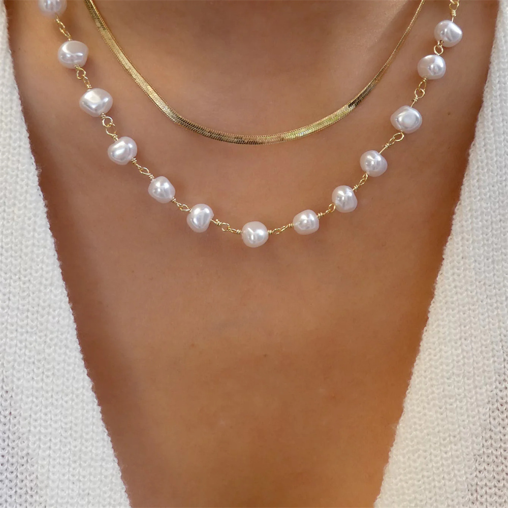 Trendy Gold-plate Geometric Be - Pearl Choker Necklace Vintage recension och pris