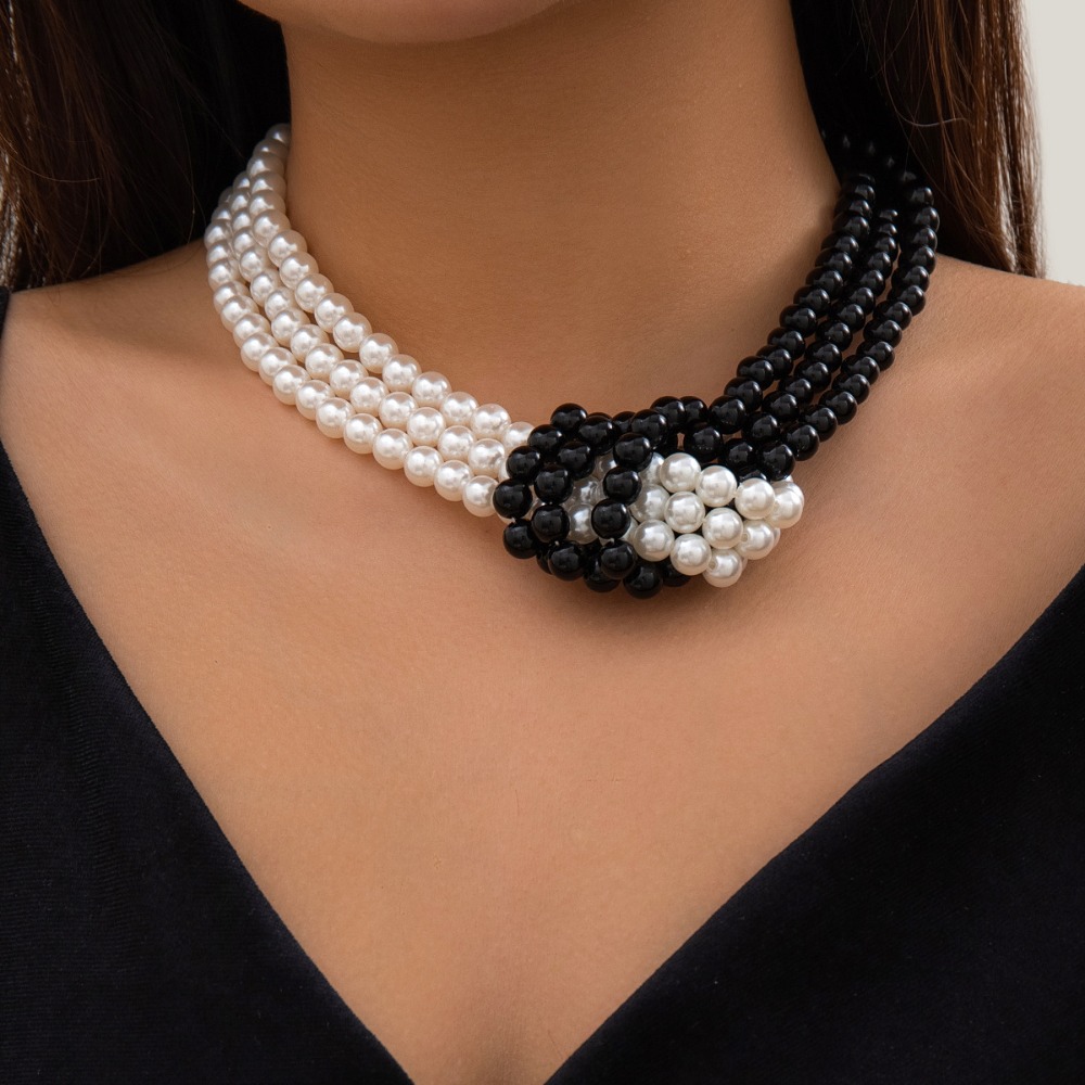 Fashion Retro Black White Stit - Pearl Choker Necklace Vintage recension och pris