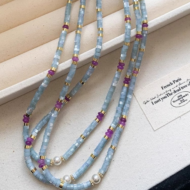 Minar Unusual Blue Natural Sto - Pearl Choker Necklace Vintage recension och pris